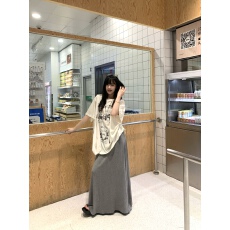 批发实拍实价 复古<b class='q'>印花</b>宽松短袖T恤女夏慵懒风薄款灰色宽松半身裙