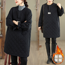 批发实拍2025<b class='q'>冬季</b>新款套头夹棉加厚菱形格子<b class='q'>连衣裙</b>棉衣