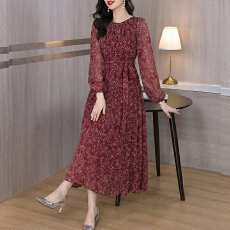 批发<b class='q'>连衣裙</b>春季2026新款优雅复古圆领印花裙桑蚕丝奢华收腰A字裙