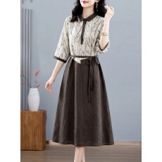 批发法式连衣裙女2026年夏季新款阔太太高端<b class='q'>亚麻</b>收腰妈妈裙子