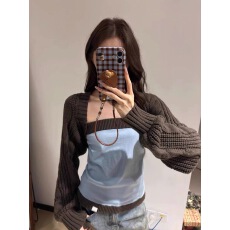 批发简约拼接撞色修身抹胸上衣坎肩毛衣针织开衫<b class='q'>外套</b>女两件套装