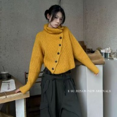 批发2025秋冬新款毛衣女 斜开扣<b class='q'>马海毛</b>混羊毛针织衫