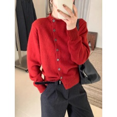 批发不规则斜扣羊毛<b class='q'>针织</b>开衫女欧洲站2025秋装新款欧货女装毛衣外套潮