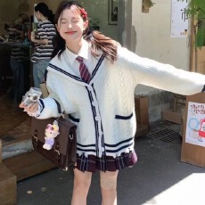 批发东京岁时记jk<b class='q'>制服</b>毛衣学院风白色<b class='q'>海军</b>领毛衣秋季新款针织开衫外套