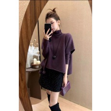 批发时尚<b class='q'>休闲</b>蝙蝠袖小众上衣内搭+斗篷两件套