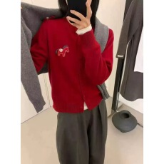 批发2025韩系秋冬设计感小马刺绣圆领针织开衫<b class='q'>女长袖</b>显瘦卡通毛衣<b class='q'>外套</b>