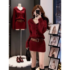 批发千金感气质辣妹红色针织连衣裙女装2026<b class='q'>春</b>季新款约会收腰包臀短裙