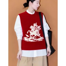批发独特漂亮叠穿巨好看的马上有钱花红色针织<b class='q'>马甲</b><b class='q'>女款</b>2026年新款冬季