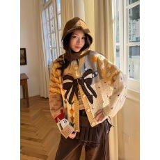 批发2026春<b class='q'>夏</b>新款趣味撞色拼接蝴蝶结套头针织衫女毛衣