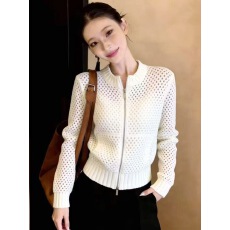 批发小香风镂空拉链针织开衫上衣女春<b class='q'>夏</b>季白色高级感小众显瘦毛衣外套