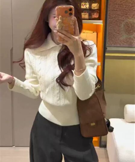 프랑스식 polo 폴로 칼라 풀오버 꽈배기 만나는 스웨터 여자 가을 겨울철 느긋한 바람 허리 수축 인사이드 가져 가라. 니트 스웨터 맨위