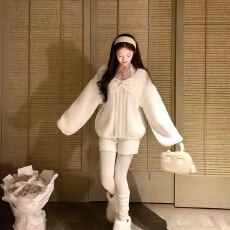 批发Acaine圣诞甜果/长袖<b class='q'>v领</b>毛衣针织裤套装女冬季韩系宽松软糯两件套