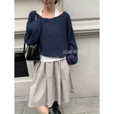 批发韩版一字斜肩套头长袖<b class='q'>针织衫</b>女+挂脖背心吊带叠穿<b class='q'>两件套</b>