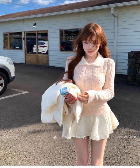 겨울 일본인과 미국인 나이 핑크색 베이비 칼라 꽈배기 스웨터 니트 스웨터 여성 가을 겨울 인사이드 가져 가라. 몸매 가꾸기 맨위