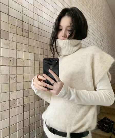분위기 양모 터틀넥 니트 스웨터 망토 스웨터 여자 가을 느긋한 바람 스택 착용 털 셔츠 벨트 벨트