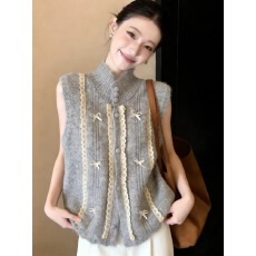 批发蕾丝花边蝴蝶结针织马甲开衫女2026新款<b class='q'>甜美</b>坎肩毛衣