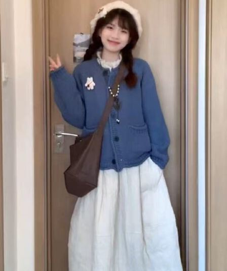 한 부서 레트로 고급 센스 두꺼운 로드 바늘 미니멀리즘 루즈핏 가을 겨울 부드러운 찹쌀 두꺼운 니트 스웨터 여성 스웨터 카디건 코트