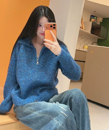 26 가을과 겨울 부드러운 찹쌀 긴 머리 꽃 실 폴로 칼라 스웨터 여성 코트 느긋한 루즈핏 두꺼운 더블 지퍼 니트 오픈 가디건