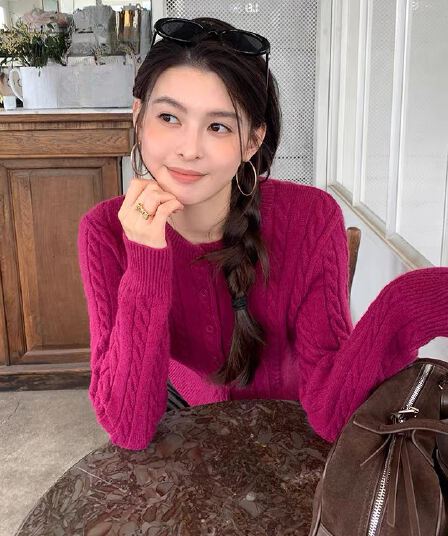 调性 꽈배기 세로 줄무늬 스웨터 오픈 가디건 여성 코트 몸매 가꾸기 라운드 넥 긴팔 니트 맨위