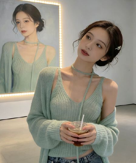 작은 키 품격 연령 감소 몸매 가꾸기 슬립 맨위 니트 오픈 가디건 여성 의류 2026 봄 새로운 아름다운 투피스 세트