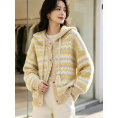 批发拼色连帽毛衣外套女2026新款秋<b class='q'>冬</b>加厚宽松慵懒风针织开衫上衣