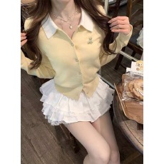批发甜美奶黄色小熊针织开衫外套女春秋2026新款<b class='q'>修身</b>显瘦短款毛衣上衣