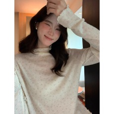 韩系小碎花木耳边半高领打底衫女秋冬内搭长袖上衣