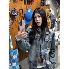 批发早春深蓝色短款牛仔外套女春季新款小个子美式复古翻领夹克上衣潮