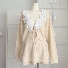 批发小雨姐姐朵蒂套装温柔V领花边系绳上衣+短裙套装加<b class='q'>安全</b>短<b class='q'>裤</b>女