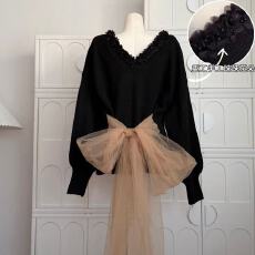 批发香肉肉“ 软软鬼马”羊毛北极绒领口手工花边后背蝴蝶结上衣