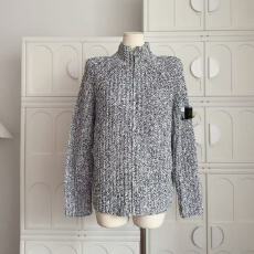 批发车迟恩Chien 花灰色长袖针织开衫秋冬宽松显瘦立领拉链毛衣外套女