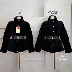批发Chill巧儿【丝绒黑巧】90鹅绒正反两穿金属腰带丝绒羽绒服外套女