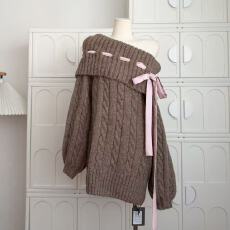 你的懒懒llan白色恋人三色绞花绑带针织毛衣裙