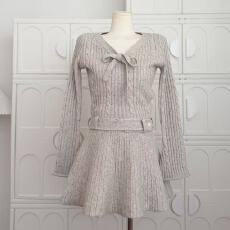 批发迟<b class='q'>伞</b><b class='q'>伞</b>25/fw 燕麦松饼 燕麦灰蝴蝶结针织上衣羊毛半<b class='q'>裙</b>气质套装女