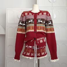 批发Pinksoya 圣诞红<b class='q'>蕾丝</b>拼接针织衫毛衣女2025新款修身显瘦<b class='q'>短裤</b>套装