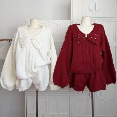 批发Acaine圣诞甜果/长袖v领毛衣针织裤套<b class='q'>装</b><b class='q'>女</b>冬季韩系宽松软糯两件套