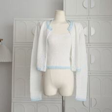 批发titi小姐姐【海盐冷萃】针织衫女春<b class='q'>夏</b>撞色薄款针织开衫吊带两件套