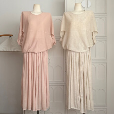 批发famouswang艺术系气质姐姐透气亚麻天丝上衣+半身<b class='q'>长裙</b>套装