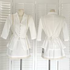 批发花花媛 夏风的信<b class='q'>亚麻</b>棉V领衬衫半裙女夏蕾丝拼接温柔气质短裙套装