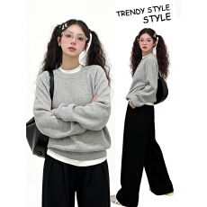 批发实拍~慵懒针织衫<b class='q'>长袖</b>打底衫毛衣阔腿<b class='q'>裤</b><b class='q'>三件套</b><b class='q'>装</b>