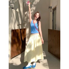 批发曾小咸 韩系多巴胺蓝色u领吊带<b class='q'>背心女</b>内搭夏外穿修身<b class='q'>工字</b>无袖上衣