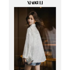 批发小谷粒缪斯衬衫 莱赛尔镂空衬衫女春夏新款气质宽松白色薄款上衣