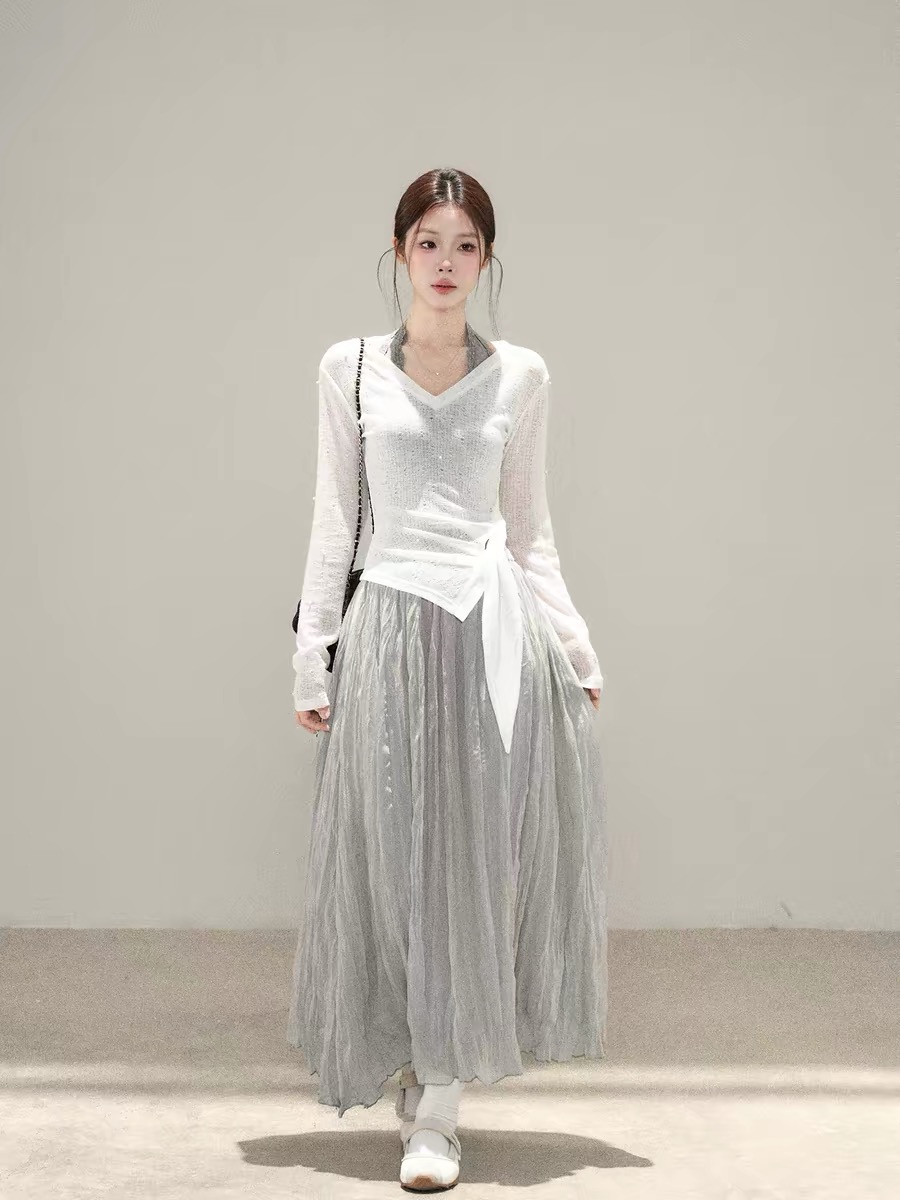 하나 오노 라스베리 프랑스식 행침 목 여성 드레스 2026 년 여름 새로운 패치워크 디자인 센스 허리 수축 롱 스커트