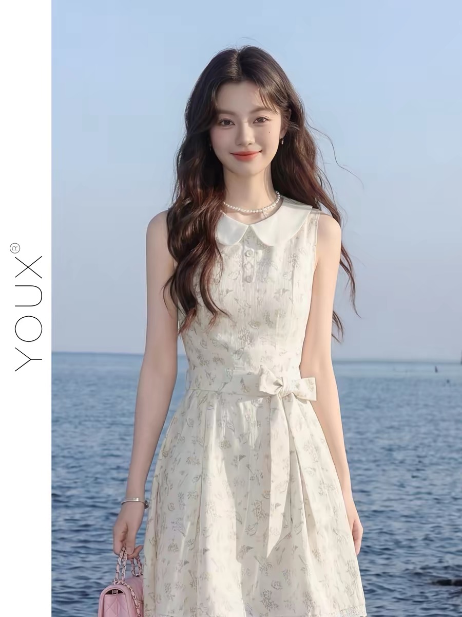 다시 레인 일곱째 인감 히아신스 프랑스식 베이비 칼라 민소매 꽃무늬 2026 여름 새로운 한 마디 허리 수축 드레스