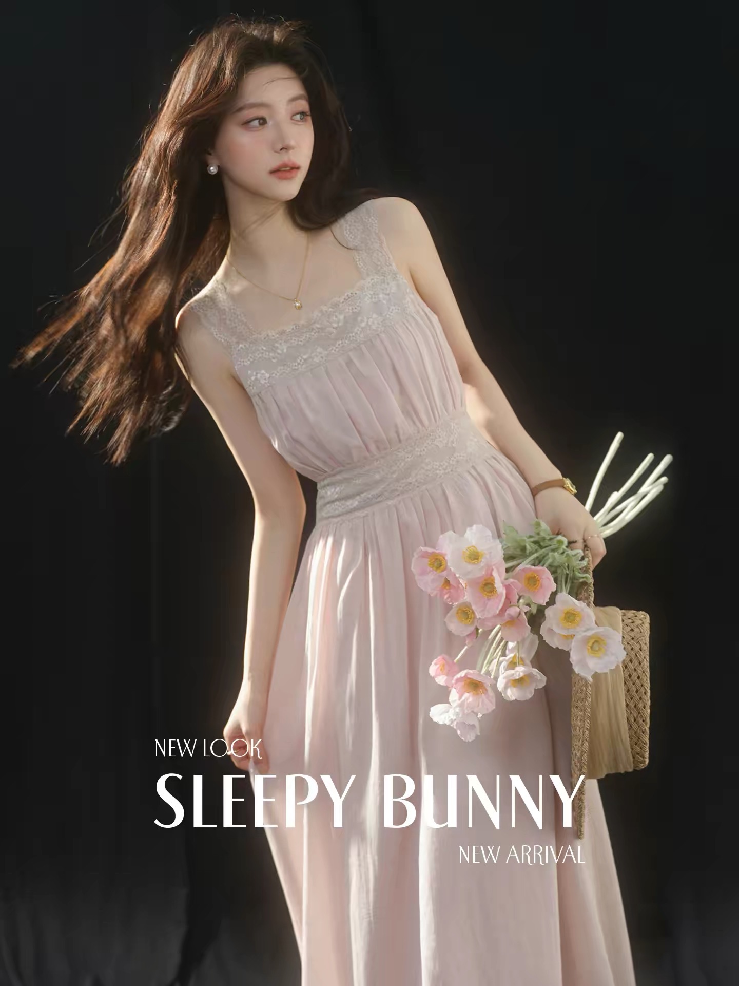 핑크색 광장 칼라 레이스 슬립 여성 드레스 여름 우아함 달콤함 하이웨이스트 슬림해 보이는 한 마디 롱 스커트