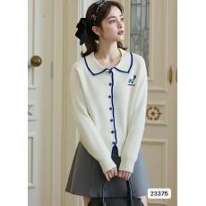 批发实价<b class='q'>韩版</b>猫咪刺绣娃娃领撞色针织开衫女秋洋气百搭减龄设计感上衣