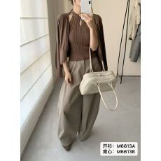 实价春秋新款纯色长袖开衫+镂空设计坑条显瘦背心