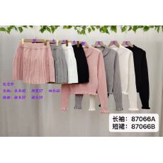 批发实价法式千金风娃娃领蝴蝶结针织长袖+百褶半身裙