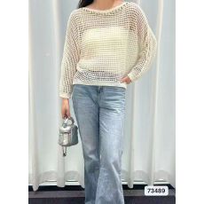 批发实价慵懒风一字领水滴砖串珠镂空宽松<b class='q'>蝙蝠衫</b><b class='q'>长袖</b>上衣女