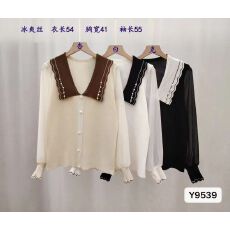 批发实价<b class='q'>韩版</b>娃娃领镶钻镂空针织开衫女薄款气质百搭显瘦拼接长袖上衣